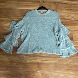 Olivaceous ruffle sleeve sweater